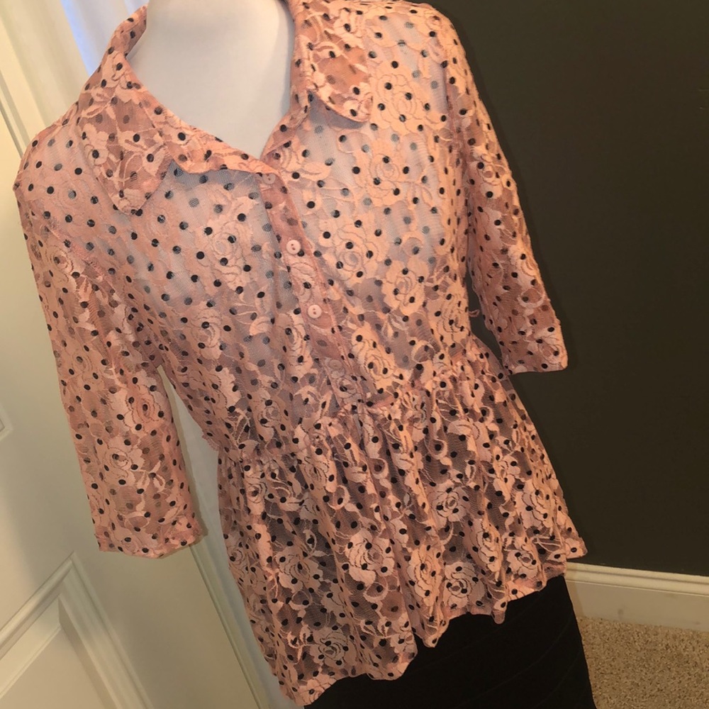 🚂Stretch lace Sheer Button Down Blouse w/collar